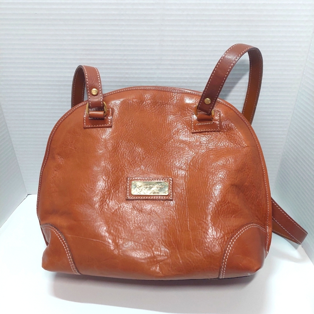 Valentino Guido Camel Leather Bowler Bag